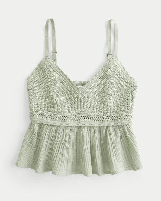 V-Neck Crochet Peplum Top