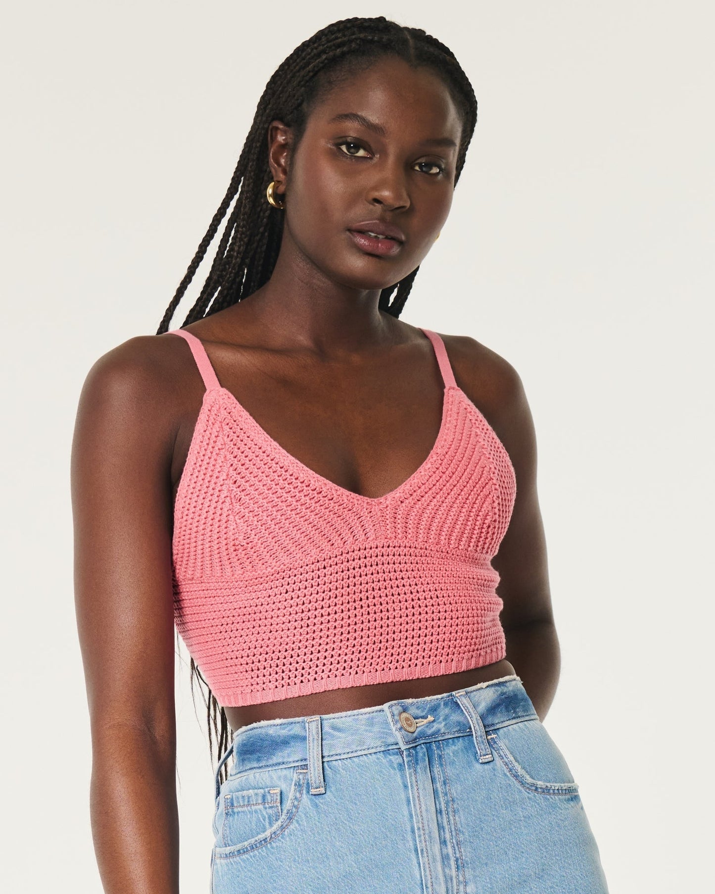 Lacy V-Neck Bralette — Pink
