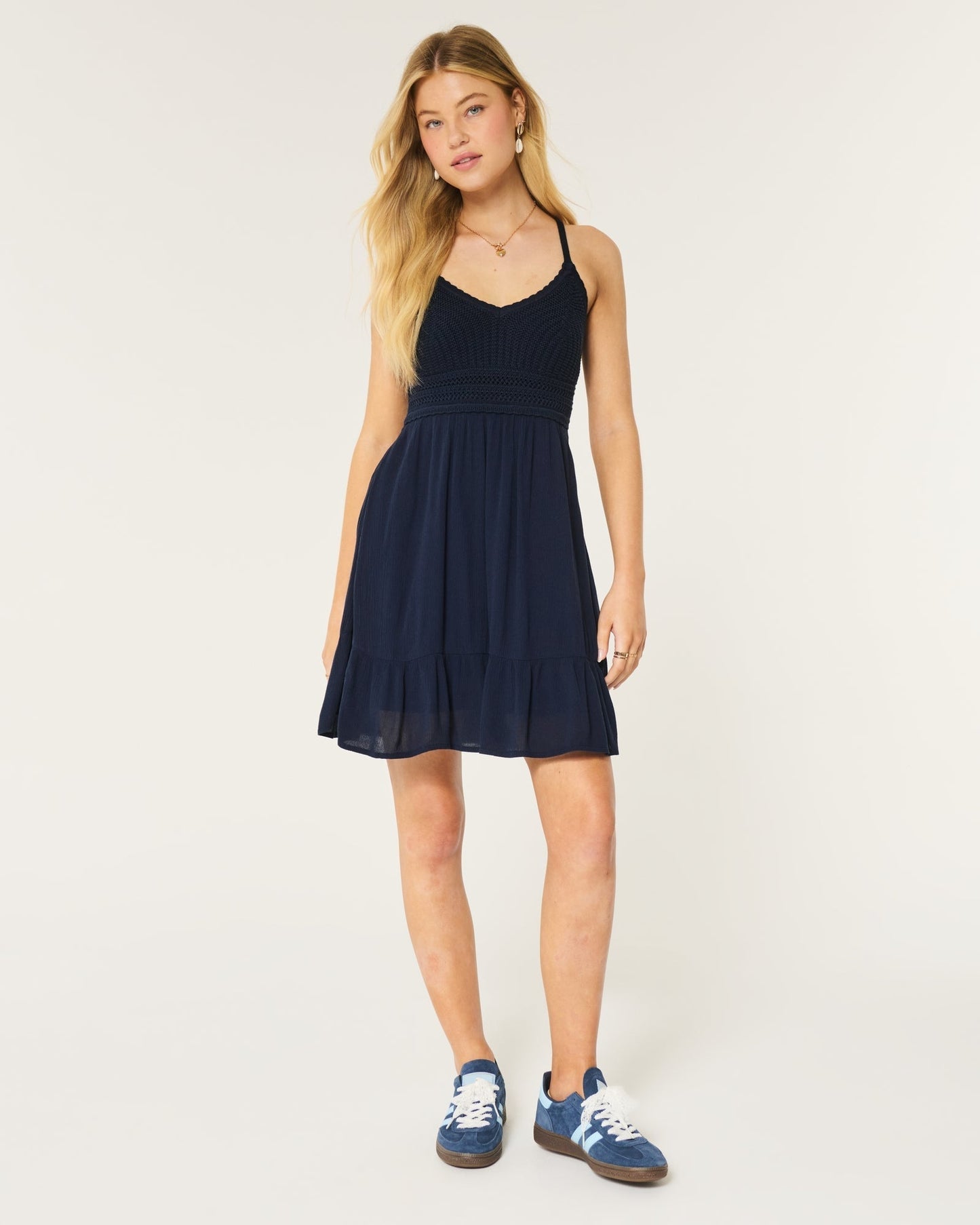 Mixed Fabric Mini Dress with Pockets