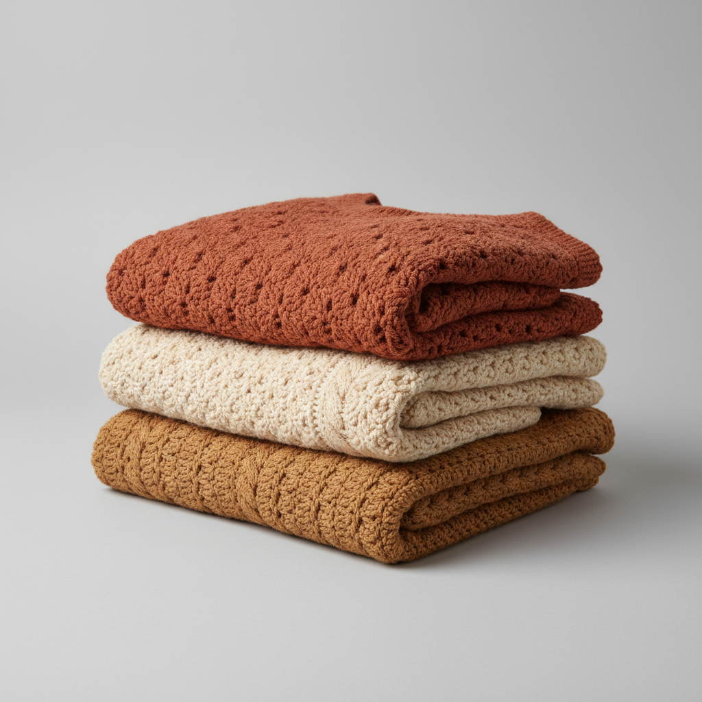 Earthy tone crochet garments stack