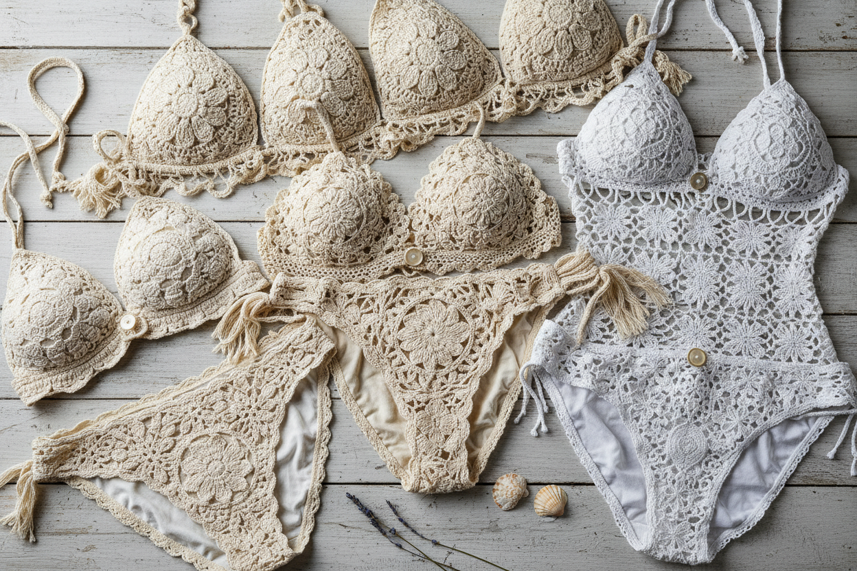 Vintage-inspired crochet bikini set